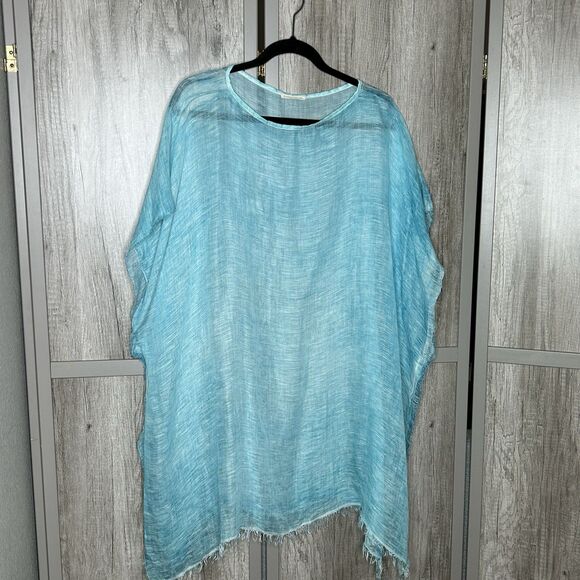 Eileen Fisher Woman Gauze Top Coverup Blue Color One Size - Picture 1 of 6